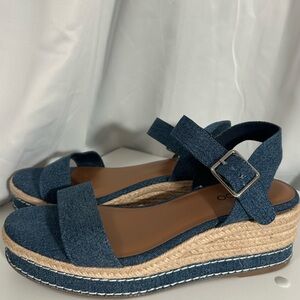 me too Denim Blue Espadrille Wedge Sandals